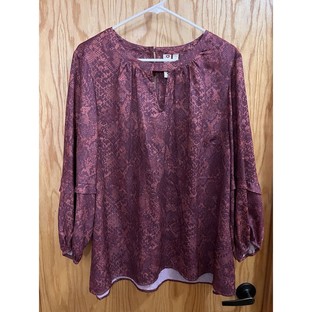 Dolan 2X Anthropologie‎ Burgundy Plus Long Poet Sleeve Keyhole Blouse Top 114